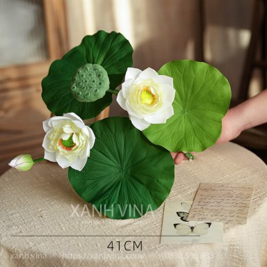 Cành sen giả 2 hoa 1 nụ 1 đài